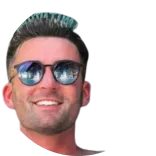 Dr Ruairi Leonard, a dental professional in the UK, wearing sunglasses with a modern hairstyle is smiling against a transparent background.